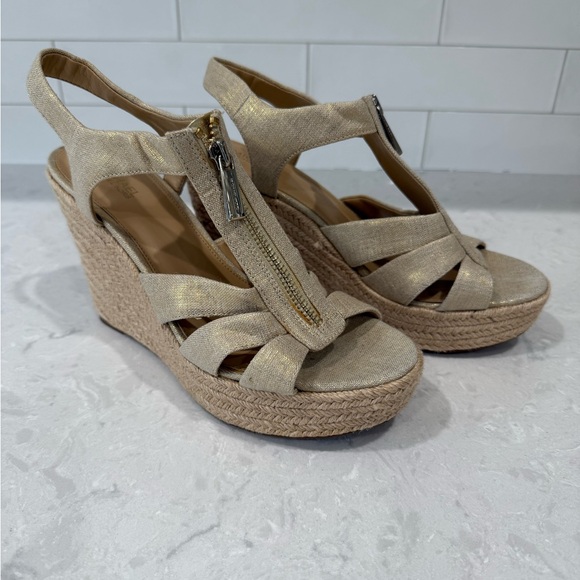 Michael Kors Berkley Gold Shimmer Espadrille Wedge Sandal